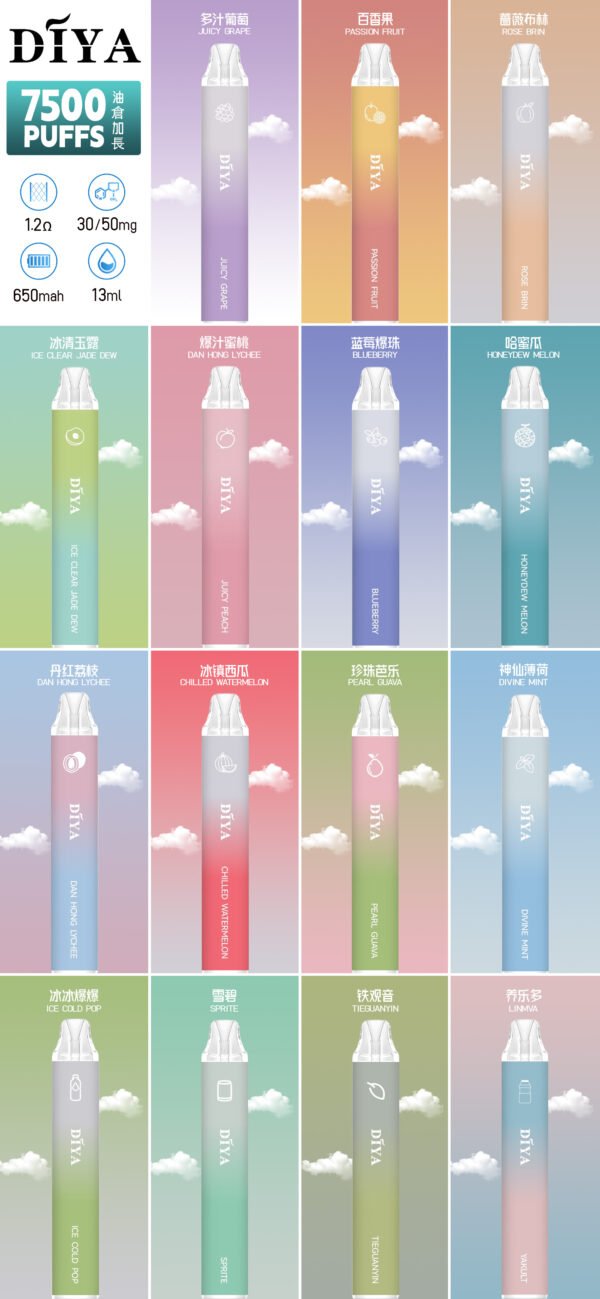 DIYA叮啞 -7500口抛棄式 /一次性電子煙-充電高續航-當天發貨💖